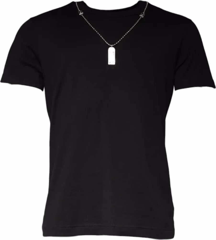 Dolce & Gabbana Black Cotton Necklace Embellished T-shirt