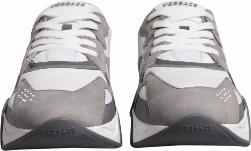 Versace Grey Leather Neoprene Chunky Low Top Squalo Sneakers Shoes