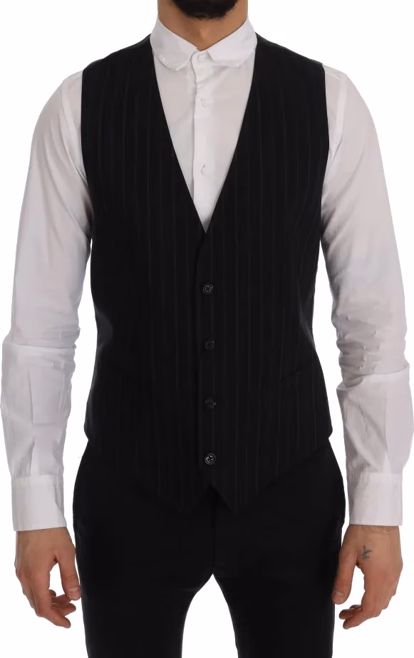 Dolce & Gabbana Black STAFF Cotton Striped Vest