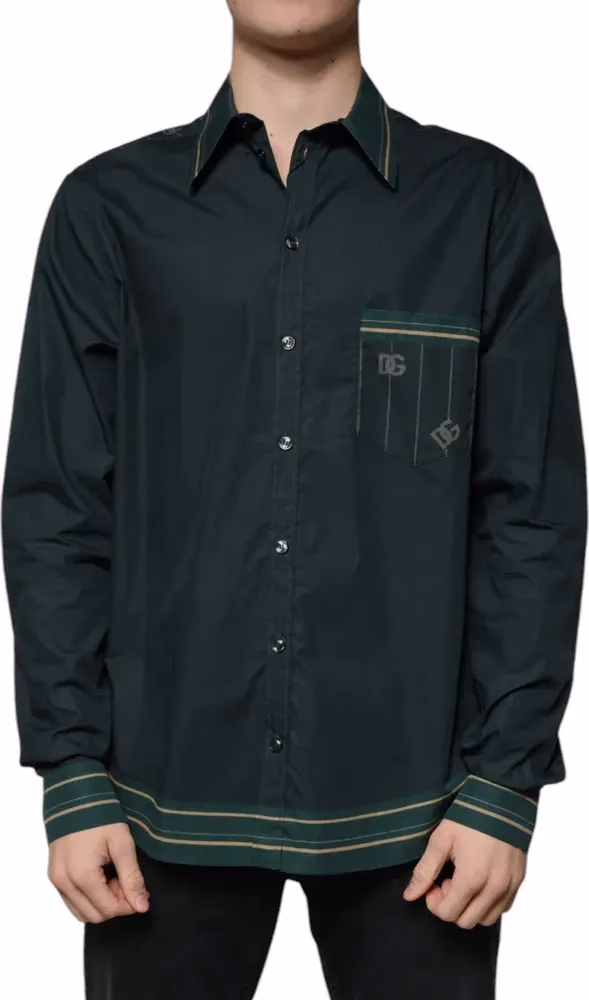 Dolce & Gabbana Green Logo Long Sleeve MARTINI Casual Shirt