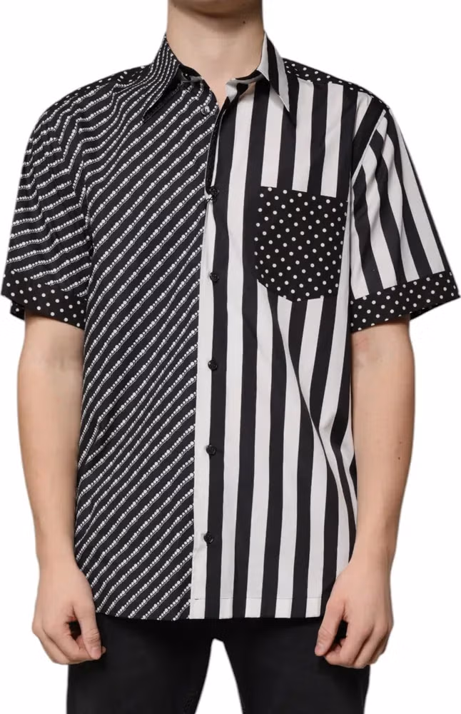 Dolce & Gabbana Black White Striped Button Down Casual Shirt