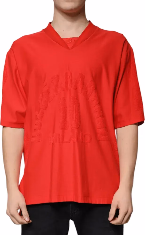 Dolce & Gabbana Red Cotton V-neck Short Sleeves T-shirt