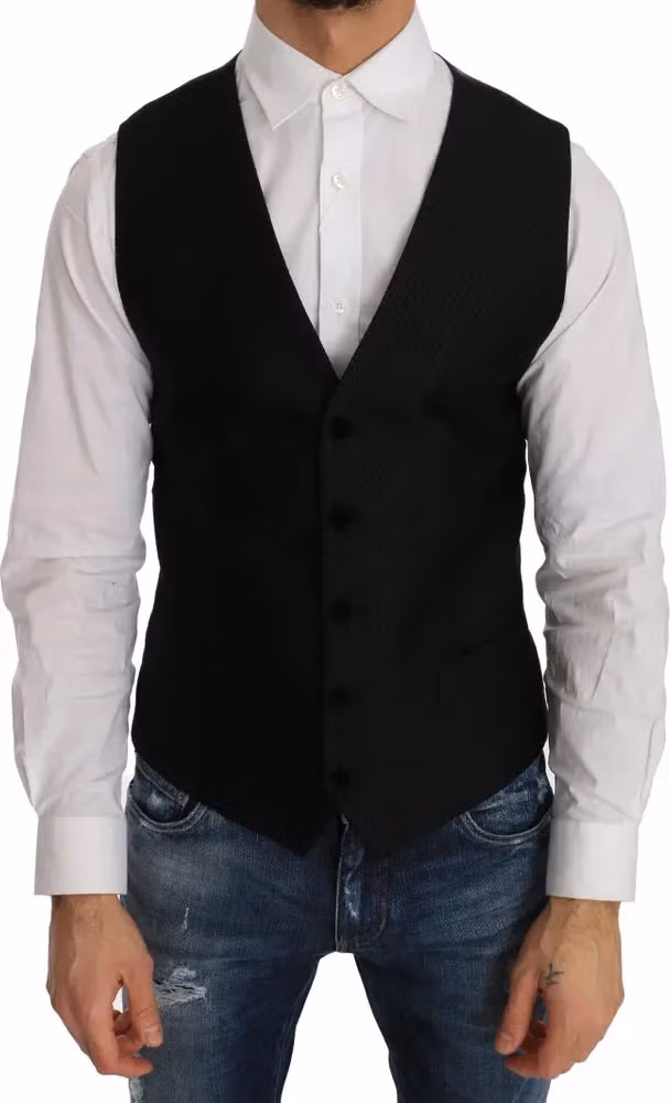 Dolce & Gabbana Black Polka Dot Pattern Vest