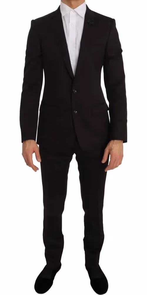 Dolce & Gabbana Brown Wool Crystal Bee Slim Fit MARTINI