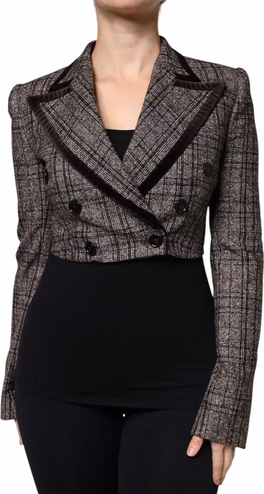Dolce & Gabbana Brown Plaid Long Sleeve Cropped Coat Jacket