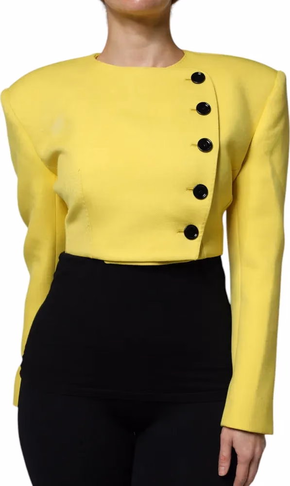 Dolce & Gabbana Lemon Yellow Wool Long Sleeves Cropped Coat Jacket