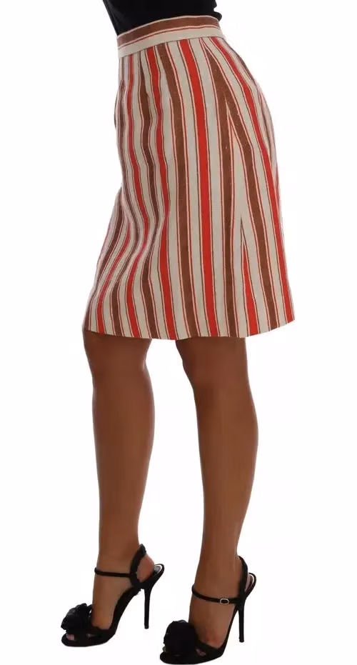 Dolce & Gabbana Multicolor Portofino Stripes Cotton Midi Skirt