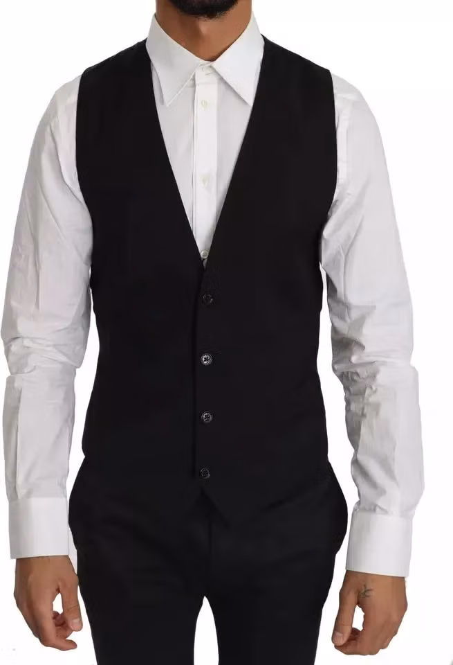 Dolce & Gabbana Black Wool Logo Waistcoat Vest