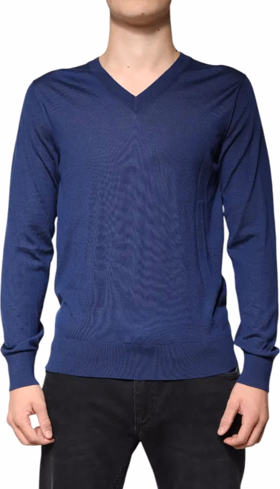 Dolce & Gabbana Navy Blue Cashmere V-neck Pullover Sweater
