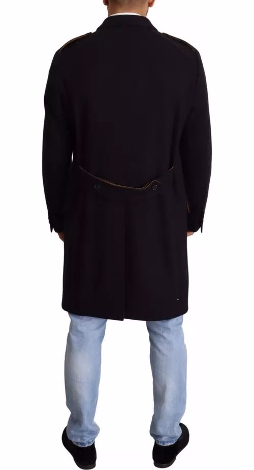 Dolce & Gabbana Blue Trench Coat Long Wool Stretch Jacket