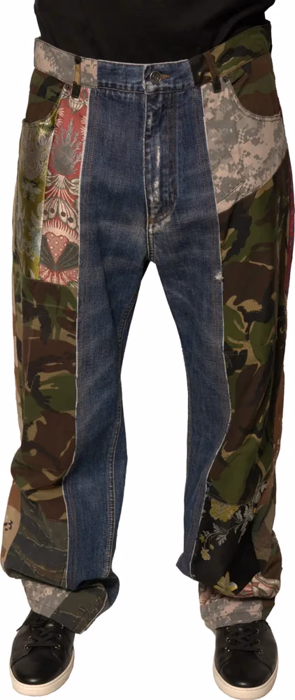 Dolce & Gabbana Blue Patchwork Cotton Straight Denim Jeans