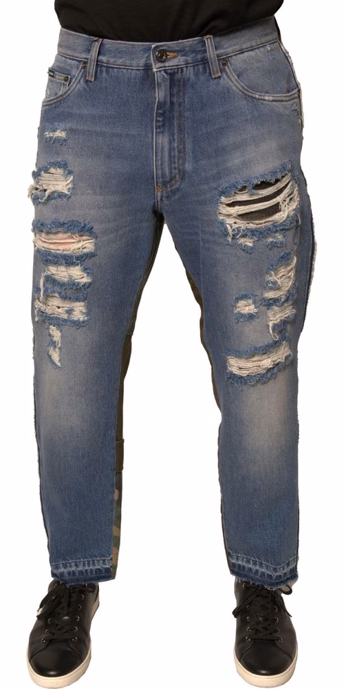 Dolce & Gabbana Blue Tattered Straight Cropped Denim Jeans