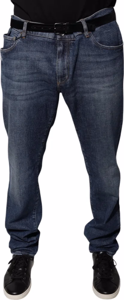 Dolce & Gabbana Dark Blue Cotton Logo Skinny Denim Jeans