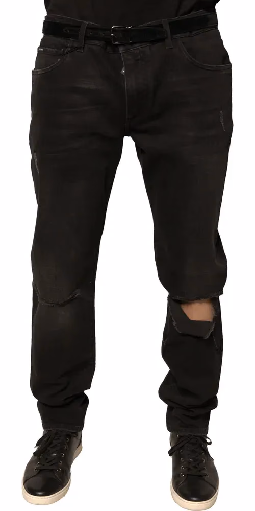 Dolce & Gabbana Black Ripped Logo Cotton Skinny Denim Jeans