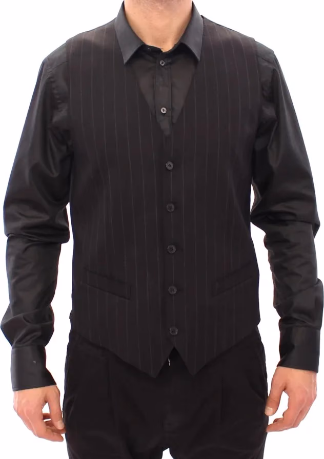 Dolce & Gabbana Black Striped Wool Logo Vest