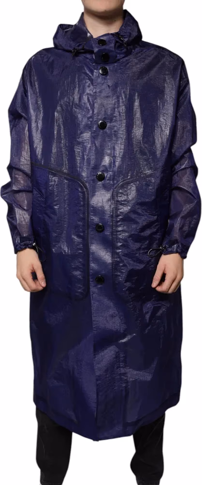 Dolce & Gabbana Dark Blue Cotton Hooded Men Raincoat Jacket