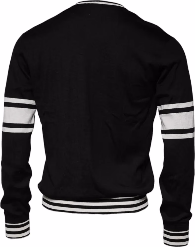 Dolce & Gabbana Black White Guitar Silk Crew Neck Sweater