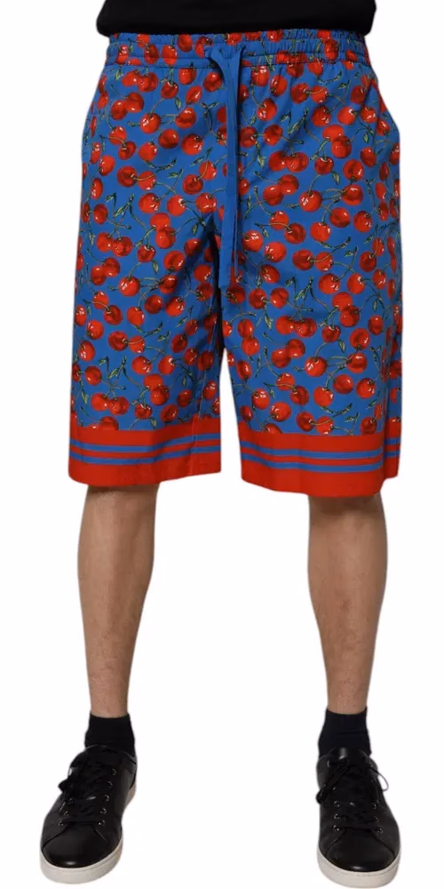 Dolce & Gabbana Blue Cherry Print Cotton Men Bermuda Shorts