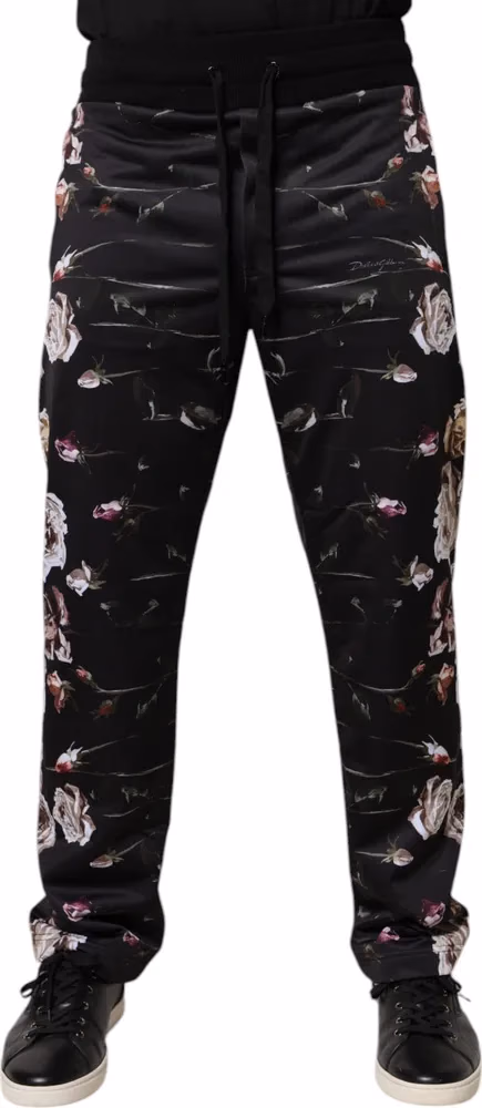 Dolce & Gabbana Black Floral Polyester Jogger Pants