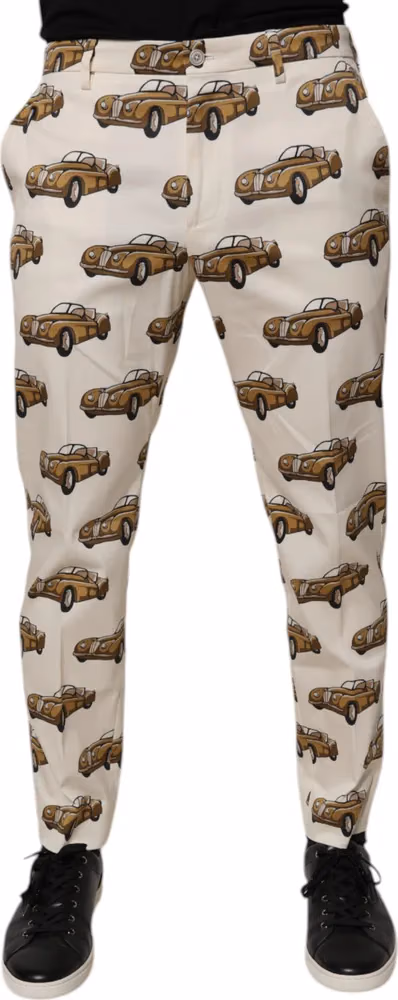 Dolce & Gabbana Off White Cars Cotton Skinny Men Denim Jeans