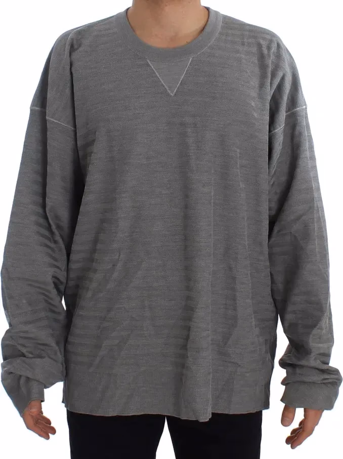 Dolce & Gabbana Gray Crewneck Pullover Silk Sweater