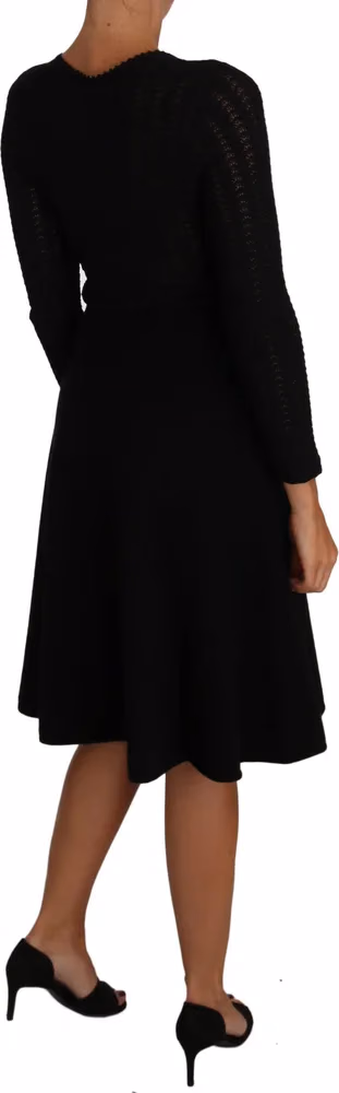 Dolce & Gabbana Black Knitted Wool Sheath Long Sleeves Dress