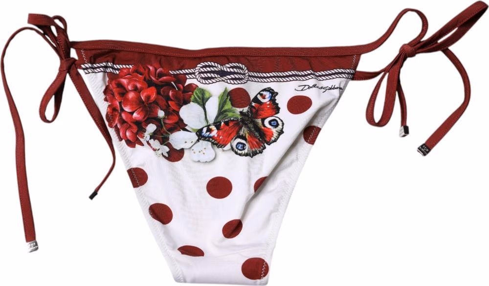 Dolce & Gabbana White Floral Print Swimsuit Bikini Bottom Swimwear