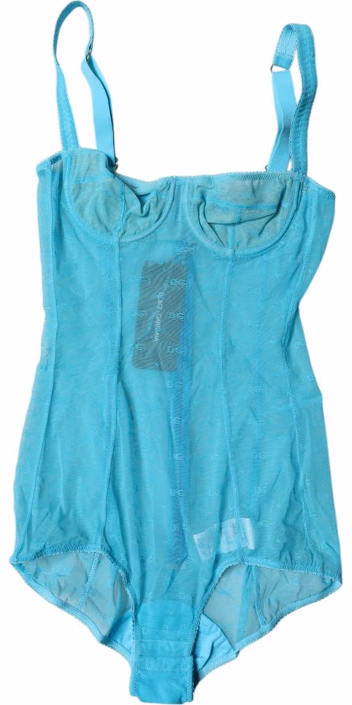 Dolce & Gabbana Blue Tulle Balconette Bra Bodysuit Underwear