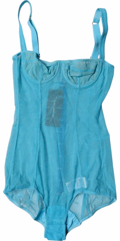 Dolce & Gabbana Blue Tulle Balconette Bra Bodysuit Underwear