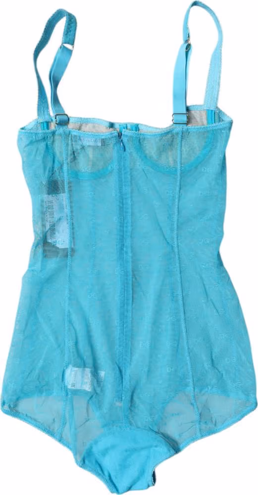 Dolce & Gabbana Blue Tulle Balconette Bra Bodysuit Underwear
