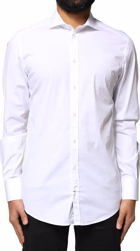 Dolce & Gabbana White GOLD Cotton Long Sleeves Dress Shirt