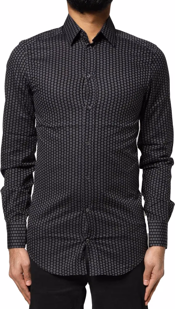 Dolce & Gabbana Black GOLD Patterned Cotton Men Dress Shirt