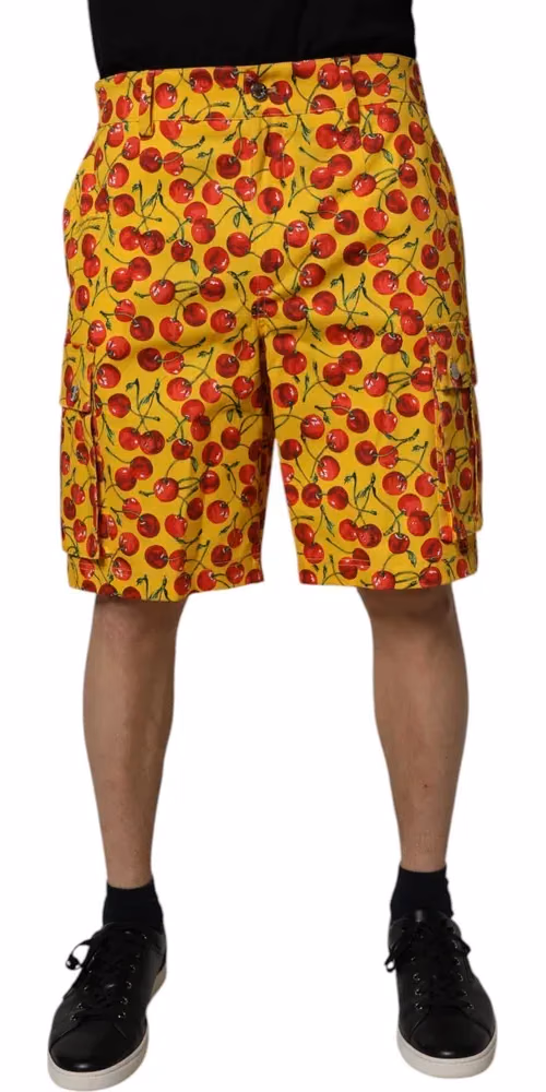 Dolce & Gabbana Yellow Cherry Print Cotton Men Bermuda Shorts