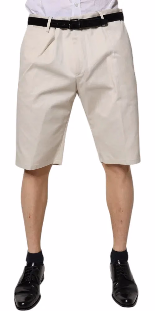 Dolce & Gabbana Beige Cotton Stretch Mid Waist Bermuda Shorts