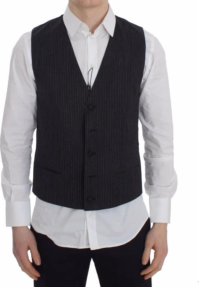 Dolce & Gabbana Gray Striped Formal Vest