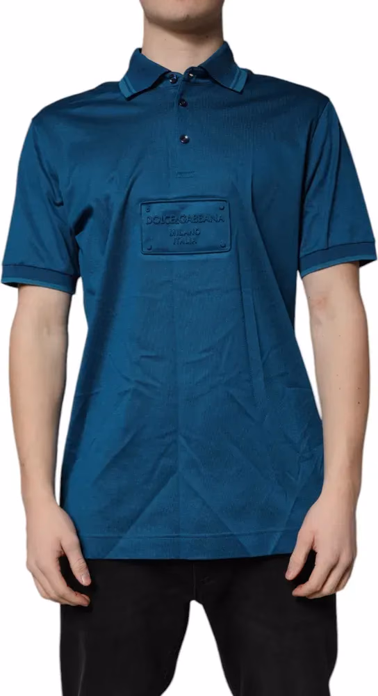 Dolce & Gabbana Blue Logo Cotton Men Polo Shirt T-shirt