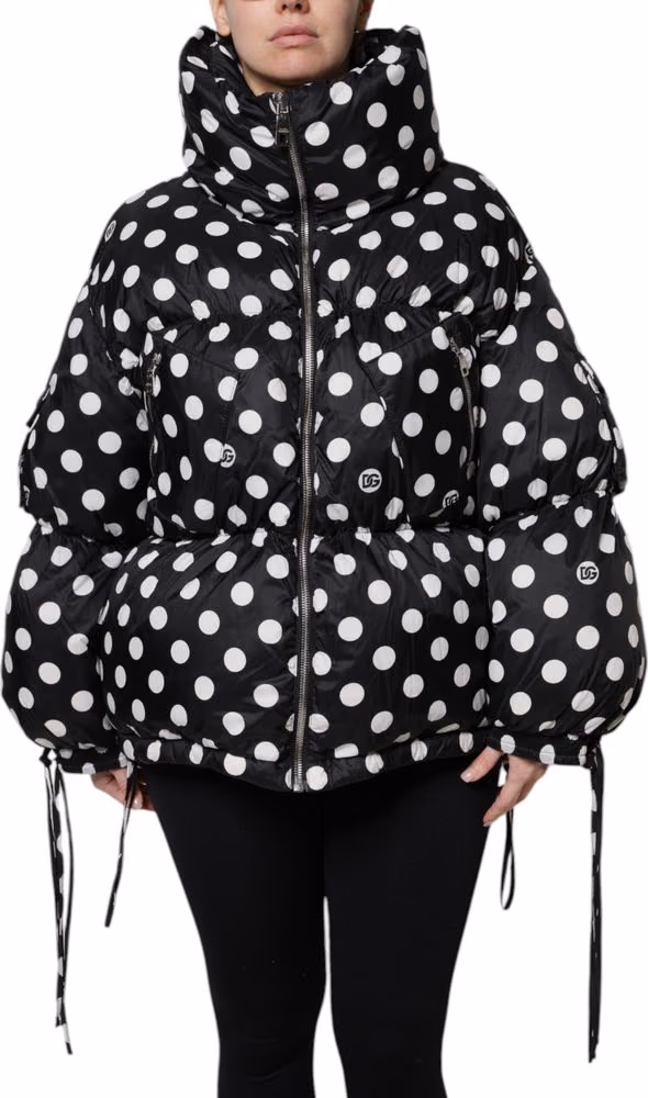 Dolce & Gabbana Black White Polka Dot Full Zip Puffer Jacket