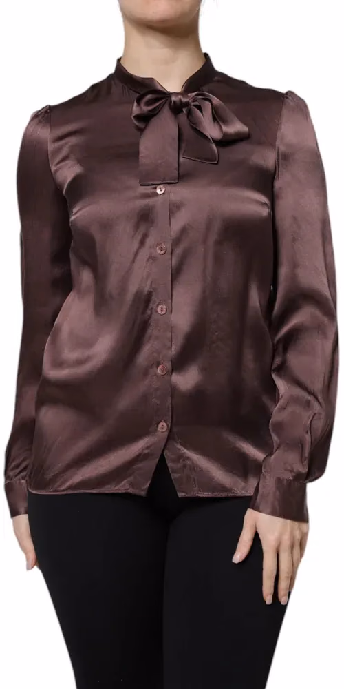 Dolce & Gabbana Brown Ascot Collar Long Sleeve Blouse Top