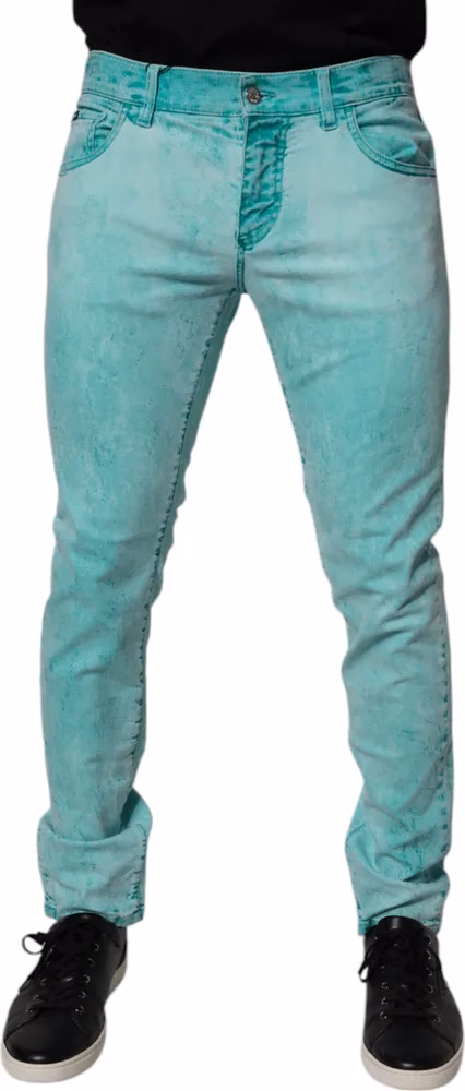 Dolce & Gabbana Green Tie Dye Cotton Skinny Men Denim Jeans