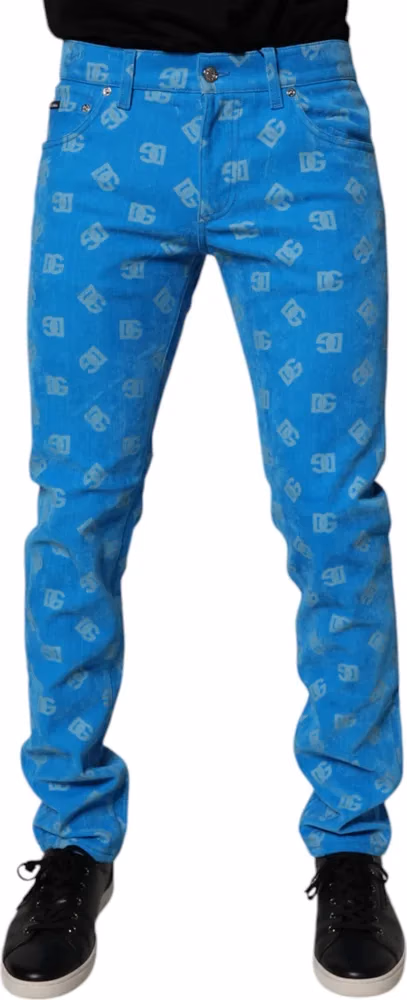 Dolce & Gabbana Blue Logo Monogram Cotton Skinny Denim Jeans