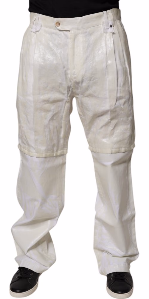 Dolce & Gabbana White Linen Mid Waist Straight Men Denim Jeans