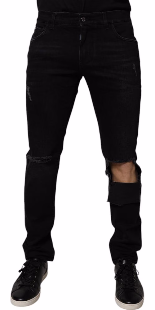 Dolce & Gabbana Black Ripped Cotton Skinny Men Denim Jeans