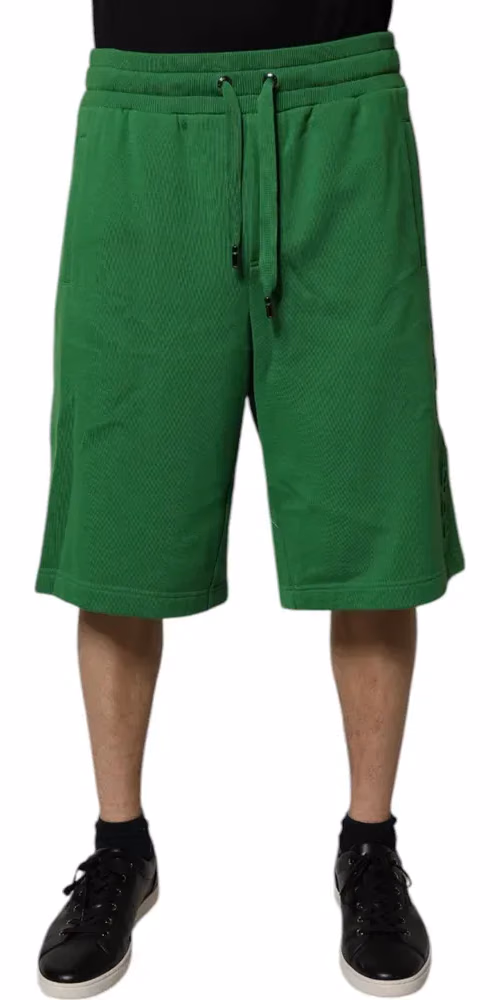 Dolce & Gabbana Green Cotton Men Sweatshorts Bermuda Shorts