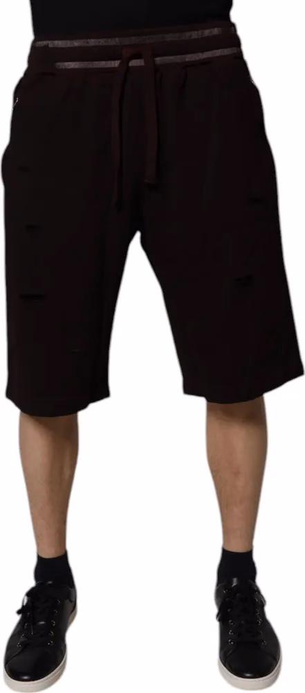 Dolce & Gabbana Maroon Cotton Logo Plaque Men Bermuda Shorts