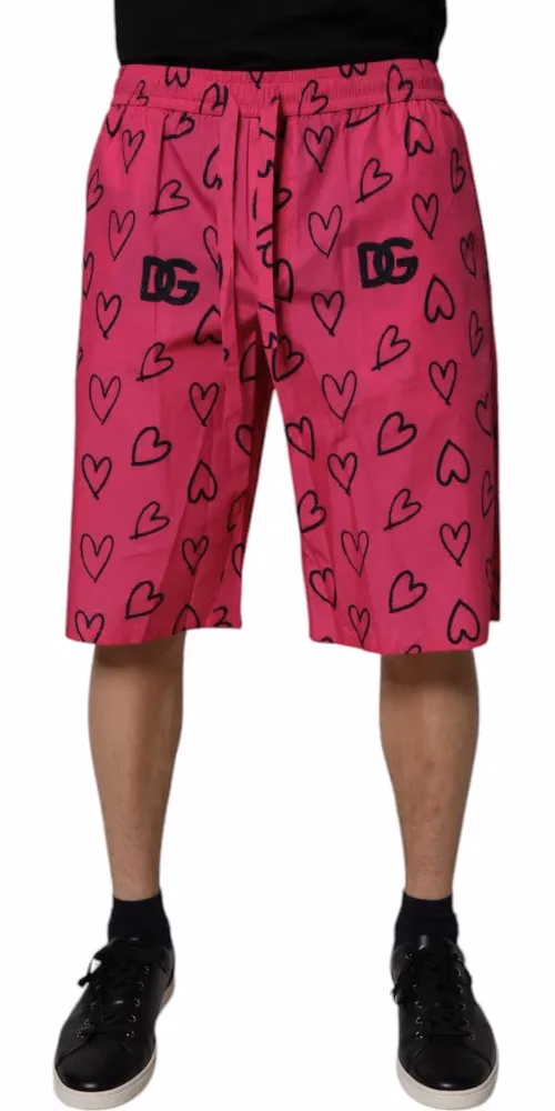 Dolce & Gabbana Pink Cotton Heart Print Bermuda Shorts