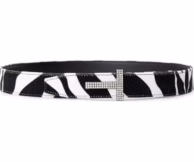 Black And White Leather Regular Belt
