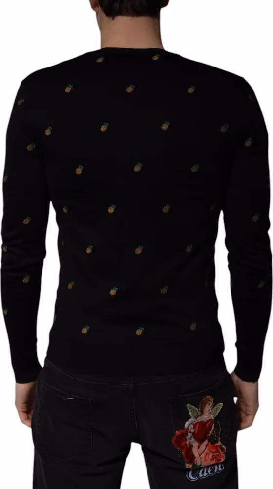 Dolce & Gabbana Black Pineapple Crew Neck Pullover Sweater