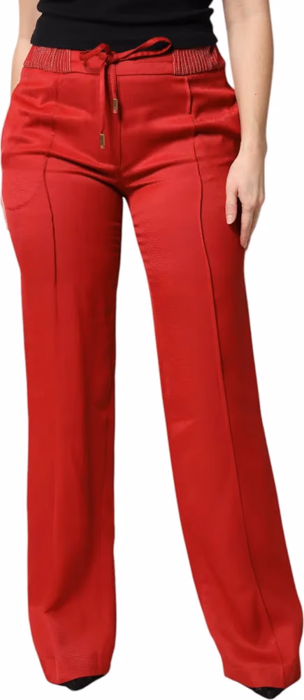 Dolce & Gabbana Red Viscose Straight Fit Pants