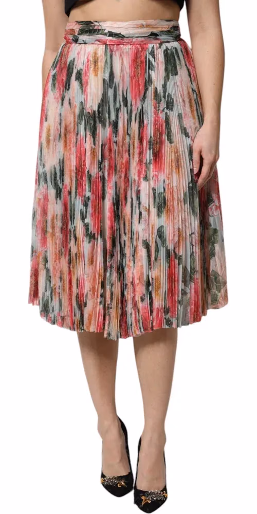 Dolce & Gabbana Multicolor Silk Floral High Waist Midi Skirt