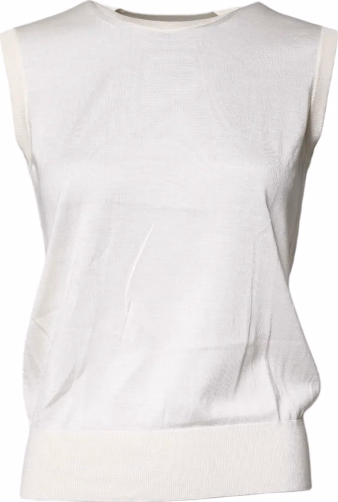 Dolce & Gabbana Cream Sleeveless Silk Round Neck Tank Top